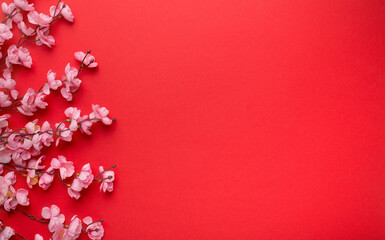 Plum Flowers Blossom on red background good for chinese new year