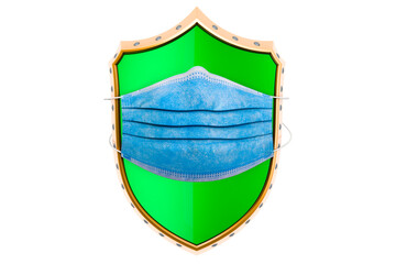 Shield with medical mask, 3D rendering