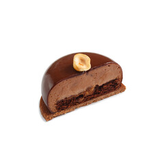 Half of glazed chocolate mini tart with cream