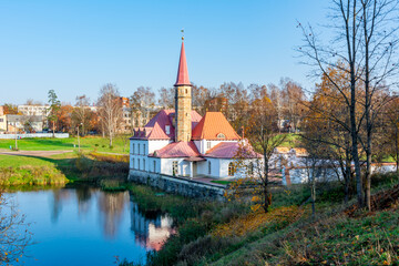 Priory (Prioratsky) palace in Gatchina in autumn, Russia