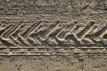 Car tracks on the yellow sand