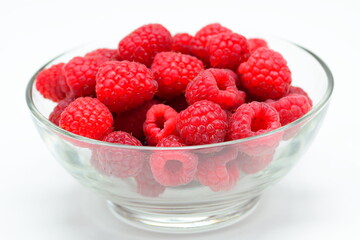 Glass bowl of Ripe Raspberries