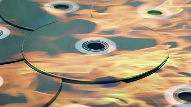Blu-ray Discs With Fire - Data Burning Concept