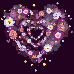 heart of flowers on a dark background