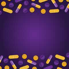 Background purple minimal with pills or drugs concept medical vector
