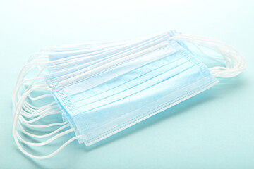 Medicine face masks on blue background