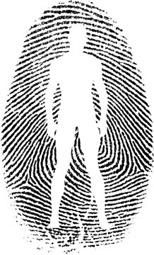 Man silhouette in fingerprint. 3D rendering