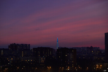 Fototapeta premium night view from the high-rise residential building in city sleeping area