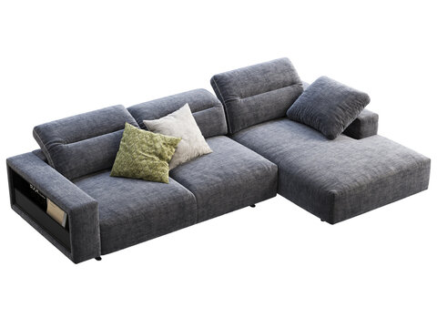 Modern dark blue fabric chaise lounge sofa with adjustable backrest. 3d render
