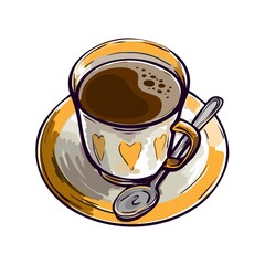 fresh aromatic coffee. invigorating drink in a beautiful painted cup with a spoon
