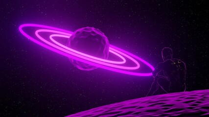 Alien Soldier Lost in Moon's Glowing Planet © Pedro