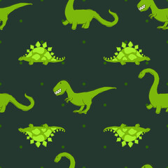 Dinosaurs on dark green spotted background