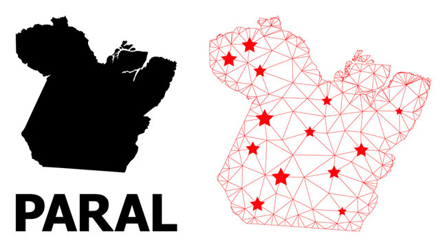 Network polygonal and solid map of Paral State. Vector structure is created from map of Paral State with red stars. Abstract lines and stars form map of Paral State.