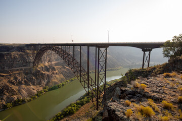 Perrine memorial bridge and Scenic view of Snake river canyon in the morning at Twin Falls Idaho