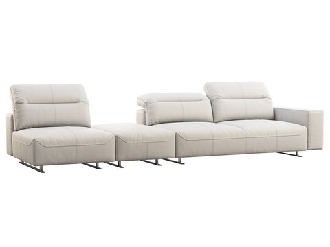 Modern white leather modular sofa with adjustable backrest. 3d render