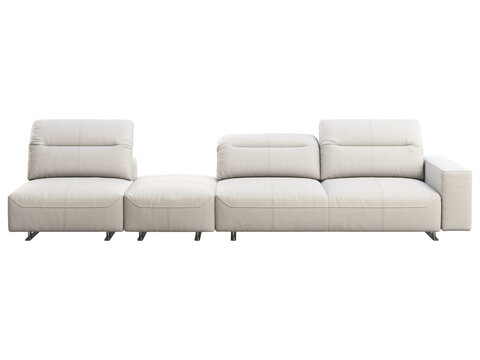 Modern white leather modular sofa with adjustable backrest. 3d render