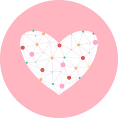 Heart link in circle icon. Concept of medical technology and healthcare. 3D polygonal wireframe heart.  Abstract polygonal heart. Valentine day greeting postcard. Vector illustration