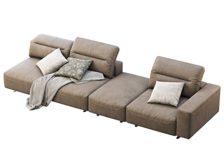 Modern brown leather modular sofa with adjustable backrest. 3d render