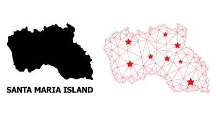 Obraz premium Wire frame polygonal and solid map of Santa Maria Island. Vector structure is created from map of Santa Maria Island with red stars.