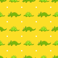 Cute dinosaurs on yellow and white dotted background