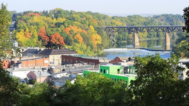 Paris, Ontario, Canada, an aerial timelapse. 4K