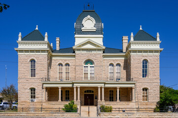 Town Square and Historic Crockett County Courthouse built in 1902. Ozona City in Crockett County in...
