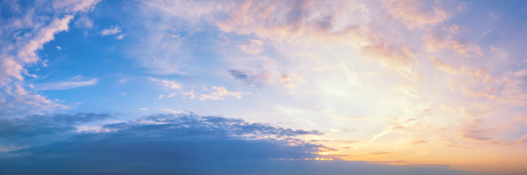 Pastel colored sunset sky long panoramic view