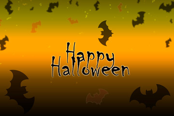 Happy Halloween. Concept with a congratulatory bright inscription on a colored and orange background. rattle mice and bokeh