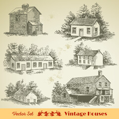 Vintage collection of retro houses and homes