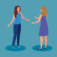 women cartoons on blue background design, Woman girl female person and people theme Vector illustration