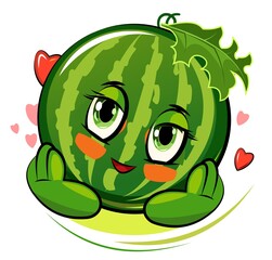 Watermelon cartoon. Comical face. Vector illustration. Fruit with eyes. Isolated object on a white background.