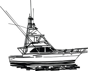 the vector illustration of the fishing  boat on the sea