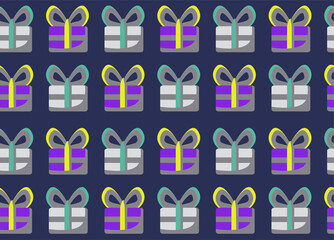 Christmas pattern. Background with gist boxes. Print for wrapping paper. Gift paper print.