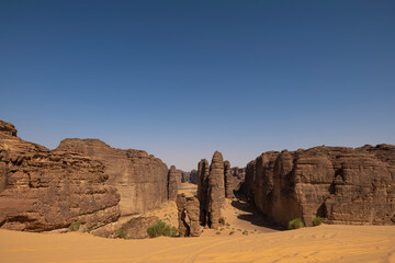 Fototapeta na wymiar Al Raggasat valley canyon trail near Al Ula, Western Saudi Arabia