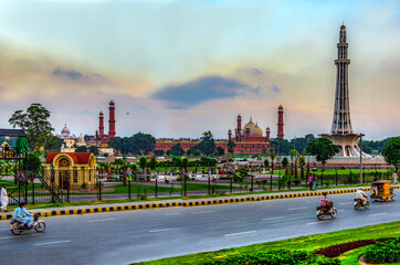 badshahi masjid  and minar e pakistan at lahore ,  Mughals mosque or royal mosque in Lahore ,...