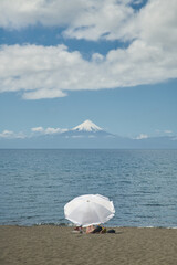 Frutillar view and Llanquihue lake and Osorno Volcano. Puerto Varas, Chile, South America..