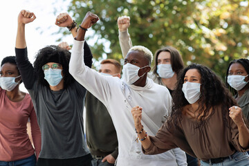 International group of angry students protesting against racism