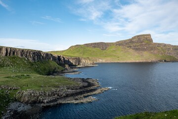 Landscape of Waterstein Head mountain range seen from Neis Point Lighthous at Isle of Skye, Scotland