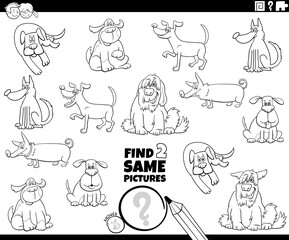 find two same dogs game coloring book page
