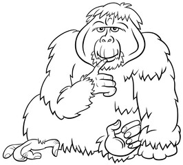 orangutan ape wild animal cartoon coloring book page