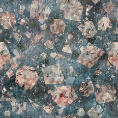 Chic formal grungy geometric shapes texture seamless pattern. High quality illustration. Strange abstract geo design in a trendy posh exotic style. Grainy fabric texture overlay.