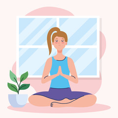 woman doing yoga at home design of Activity and leisure theme Vector illustration
