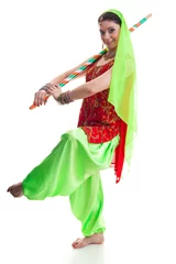 Fotobehang Bollywood dancer in traditional vivid Indian dress in various poses © Fyle