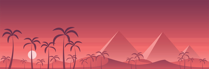 Fototapeta na wymiar Desert Egypt Pyramids Scene Panoramic Banner