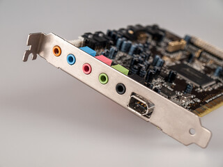 professional computer device external sound card for playback and recording, mixer, audio inputs...