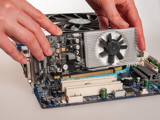 professional device in a computer a modern separate external video card is installed in the...