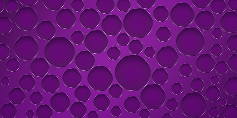 Abstract background made of big holes in different sizes with shiny edges in purple colors