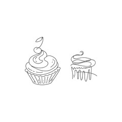 Cupcake sketch theme vector art illustration, set