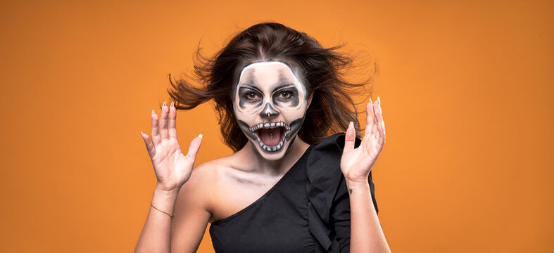 Woman With Halloween Skull Makeup