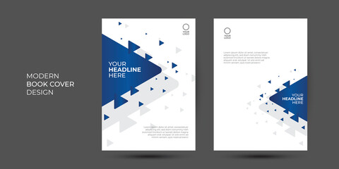 Modern blue and grey design template for poster flyer brochure cover. Graphic design layout with triangle graphic elements and space for photo background. Blue cover design